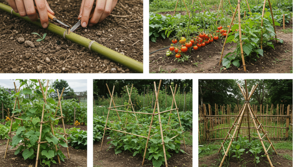 Watering and supporting cut flowers in home garden