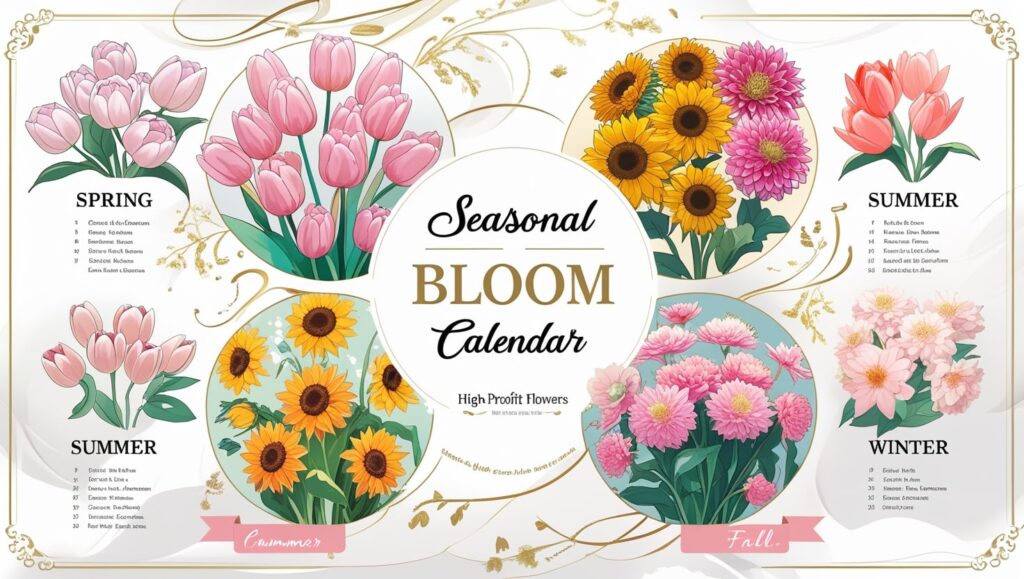 “Seasonal bloom calendar for high-profit flowers across spring, summer, fall, and winter”