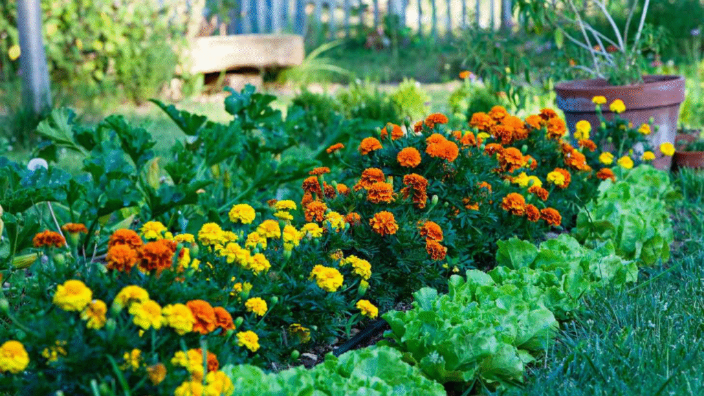 Vibrant marigolds in home garden