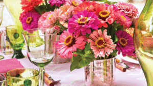 A colorful bouquet of profitable flowers including zinnias, dahlias, and snapdragons freshly cut from a local flower farm.