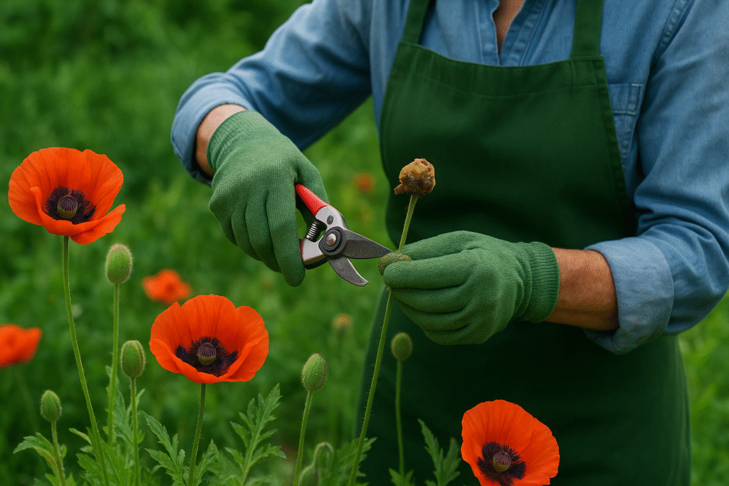 “Deadheading poppies to encourage longer flowering”