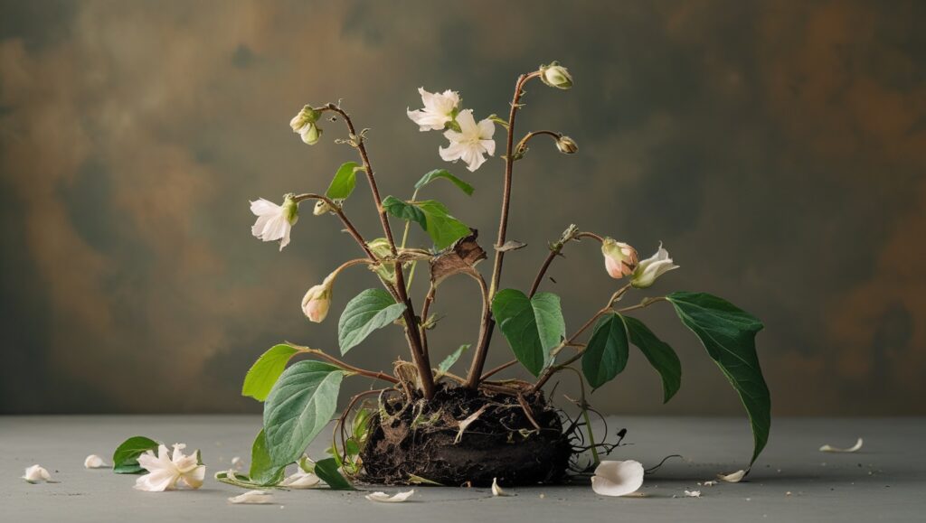 Over-pinched flower plant showing reduced bloom production