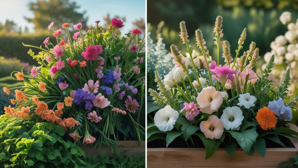 "Comparison of overcrowded vs properly spaced cut flower beds"