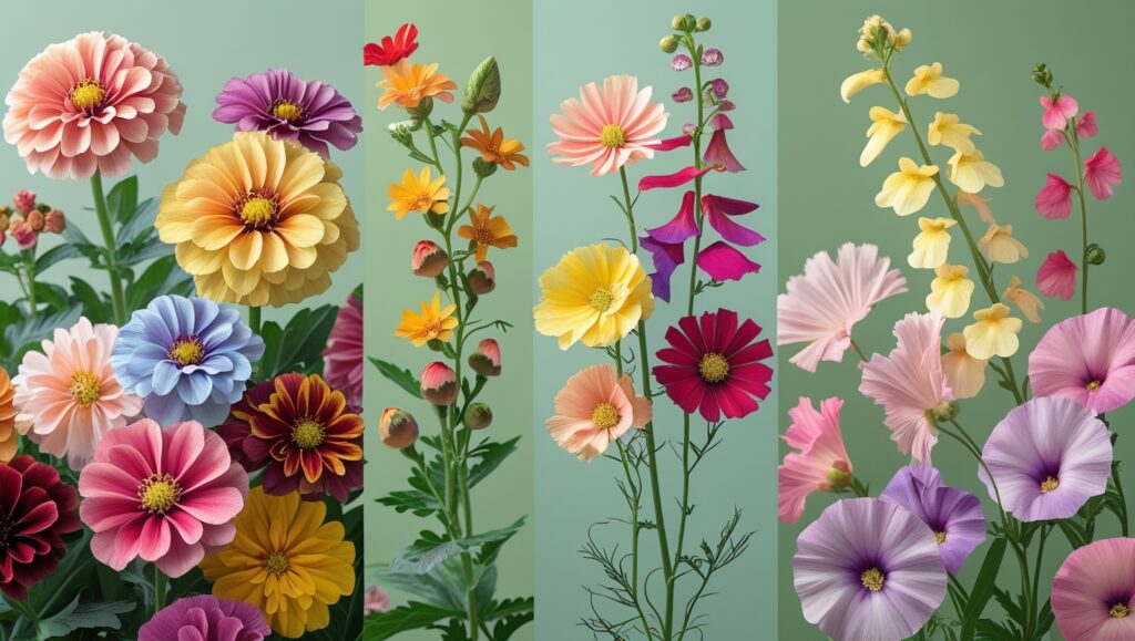 Zinnias, snapdragons, cosmos, and sweet peas ideal for pinching