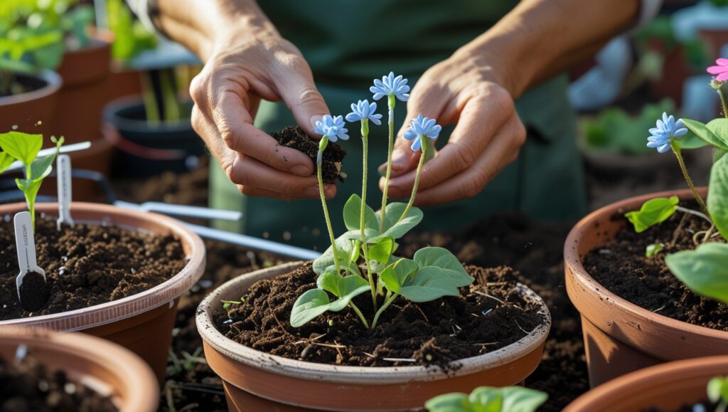 “Transplanting healthy ageratum seedlings into garden beds”