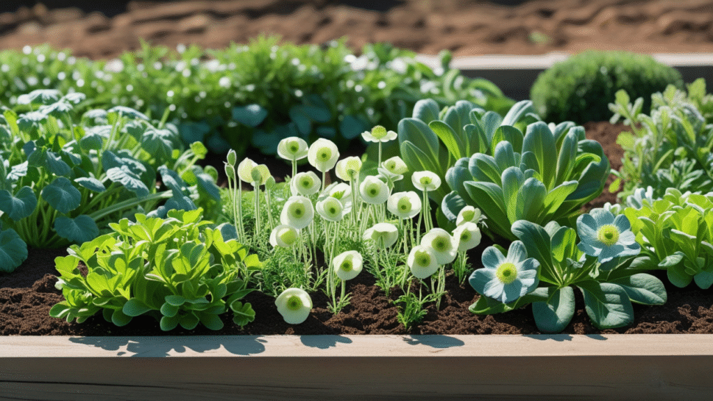  "Ranunculus and anemones growing in a well-drained, sunny raised garden bed"

