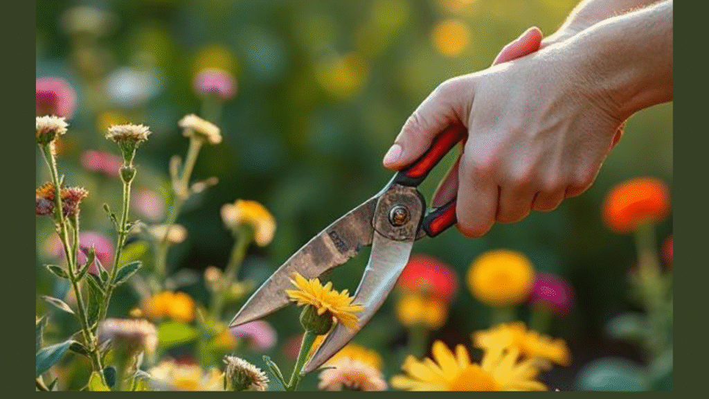 Harvesting fresh flowers from a garden for a DIY wedding bouquet