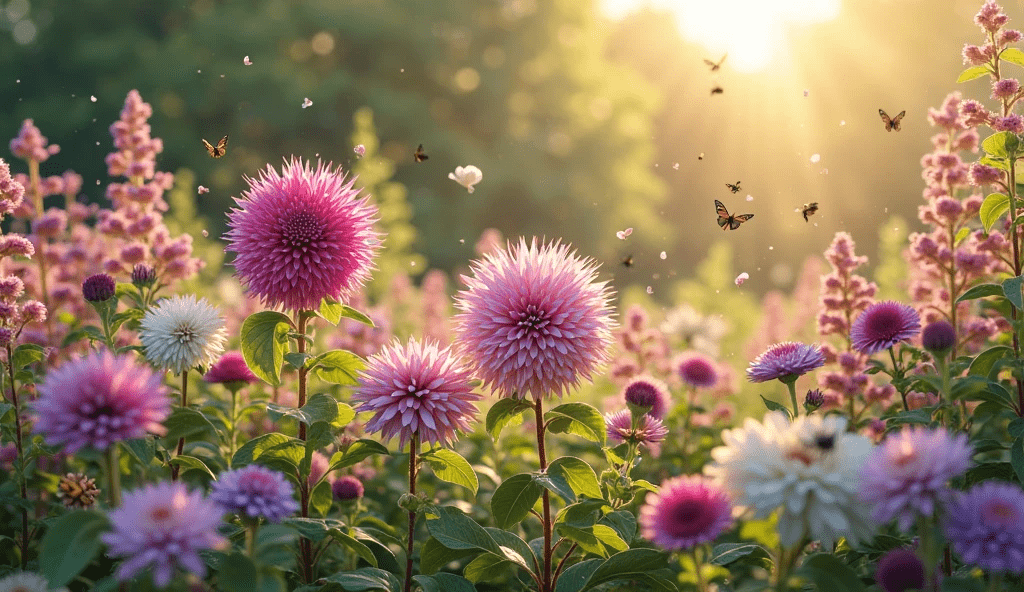 “Globe Amaranth flowers growing in a sunny summer garden alongside companion plants”
