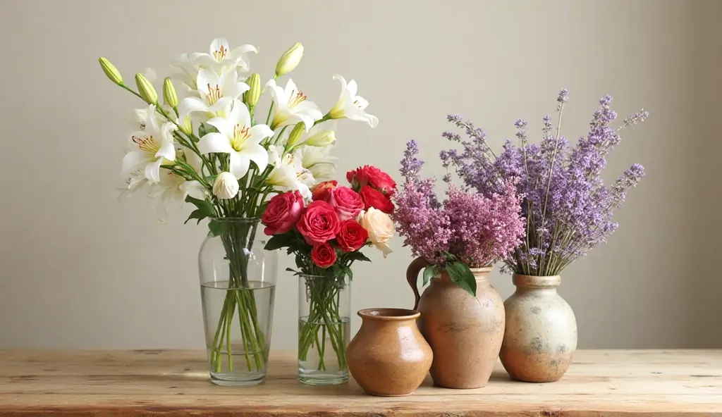 “Different vase styles for arranging fragrant cut flowers.”