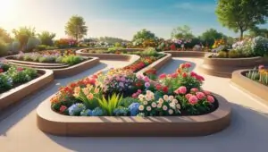 Different cut flower bed shapes including rectangular, L-shaped, and curved designs"