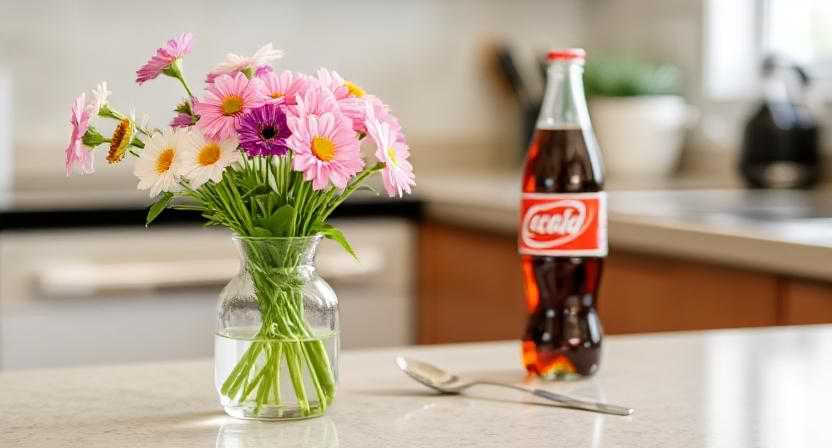 : Flowers in vase with soda as home remedy for longer freshness