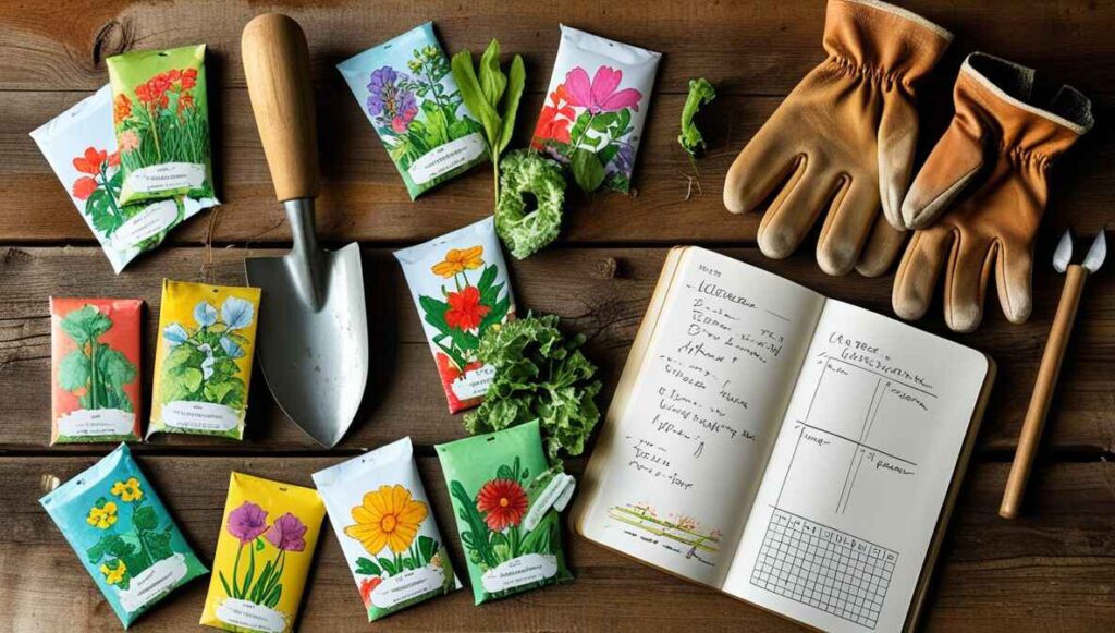 “Cost breakdown items for starting a cut flower garden with tools, soil, and seeds.”